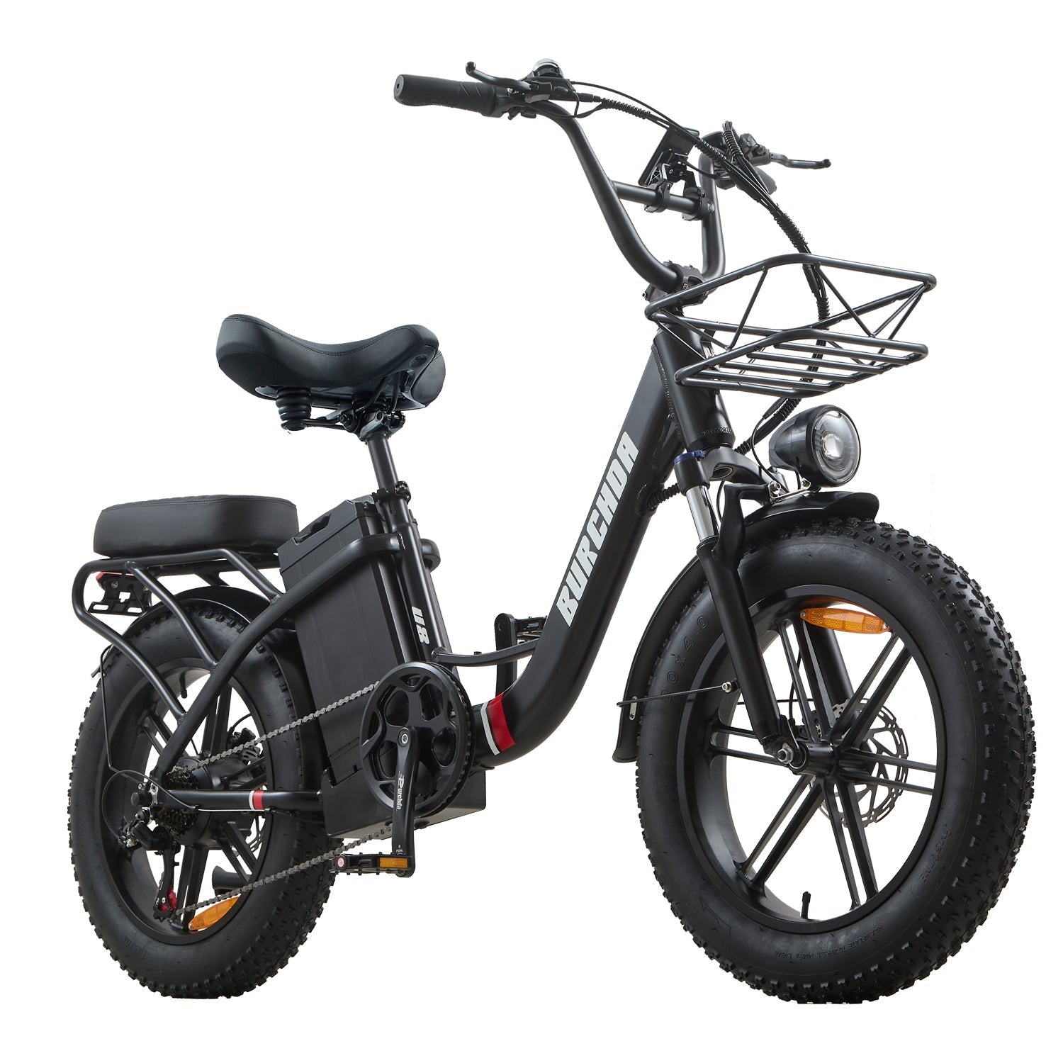 Burchda U8 black long-range electric bike with 20x4.0 fat tires and hydraulic brakes