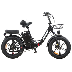 Black Burchda U8 step-through e-bike with adjustable front fork and oversized comfort saddle